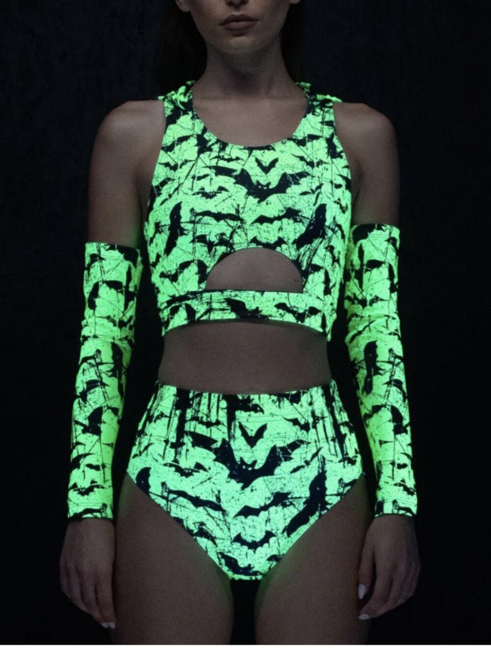 Neon Green UV Glowing Bat ARM WARMERS